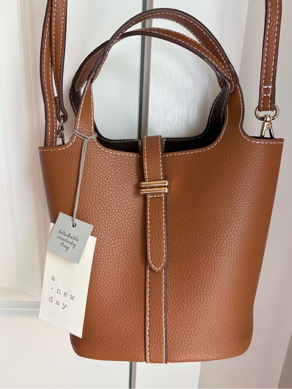 Mini Tulip Tote Handbag with Crossbody Strap - A New Day™ Brown. NWT